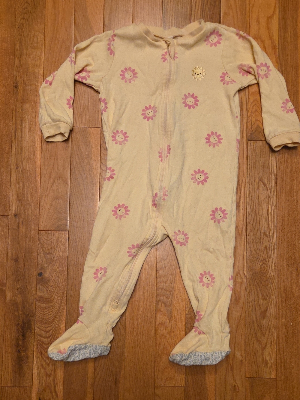 5/$20 Pekkle 18M Yellow Floral Zipper Footed Onsie Pajamas Sleeper